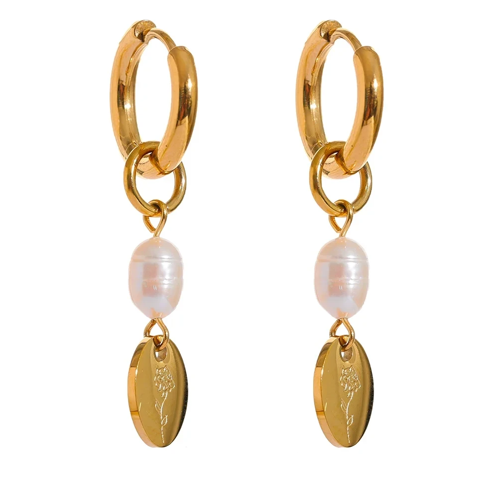 18K PVD Gold Plated Stainless Steel Natural Pearl Earrings For Women