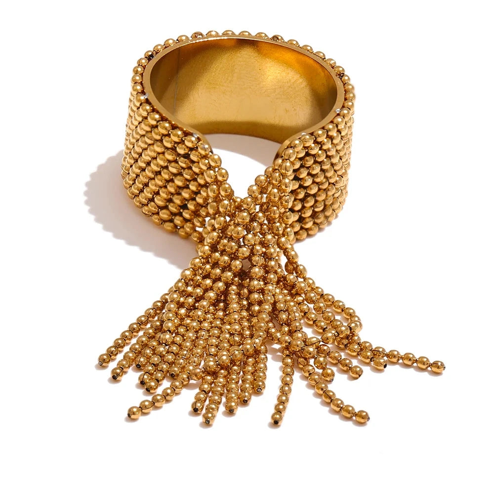 18K Gold Plated Stainless Steel Chain Tassel Finger Ring