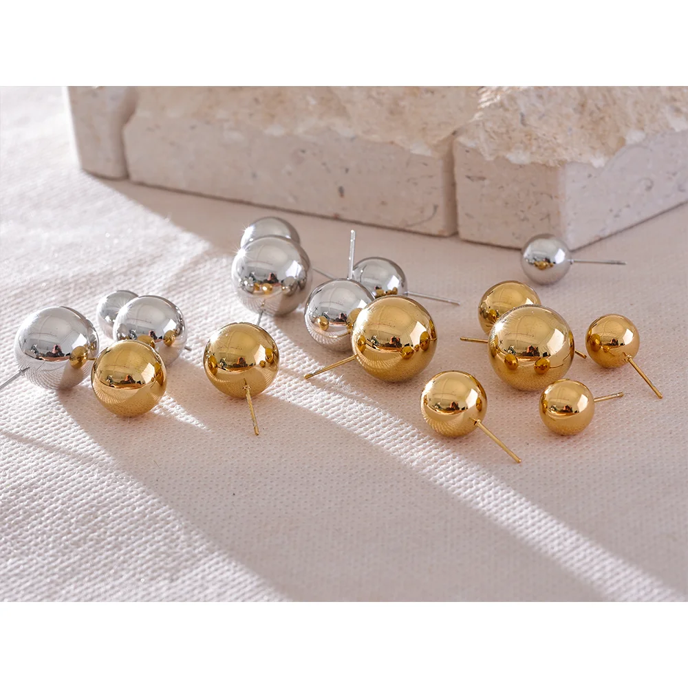 18K PVD Gold Plated Stainless Steel Ball Earrings For Women