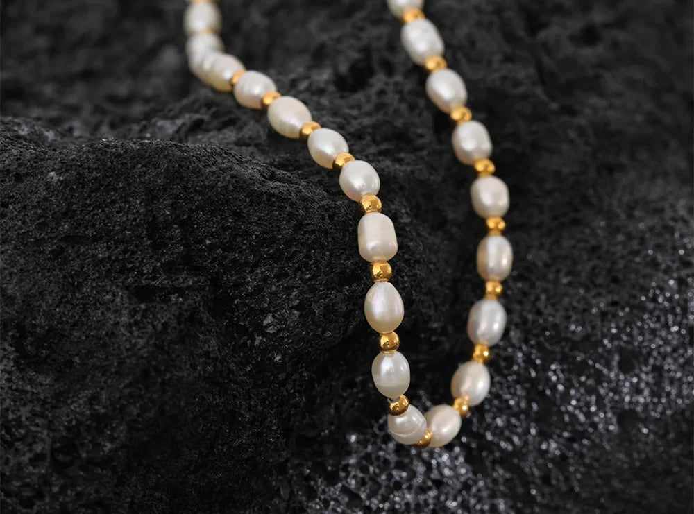 18K Gold Plated Stainless Steel Natural Pearl Handmade Necklace