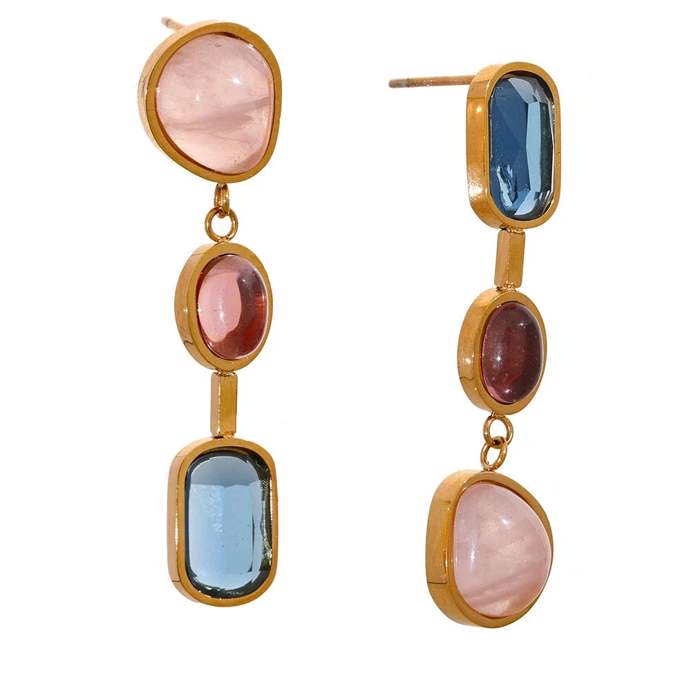 18K PVD Gold Plated Stainless Steel Natural Stone Earrings For Women