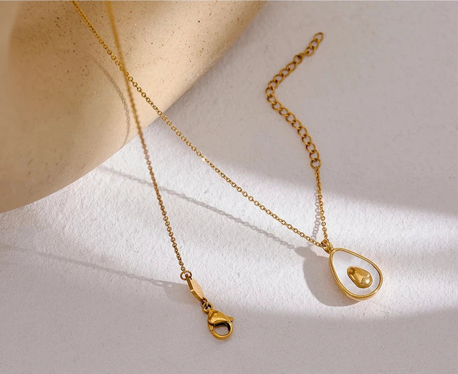 18K Gold Plated Stainless Steel Avocado Natural Shell Necklace