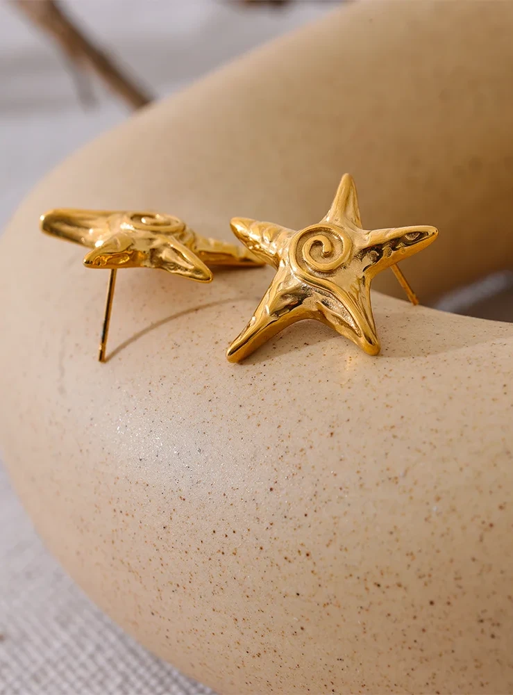 18K PVD Gold Plated Stainless Steel Star Earrings