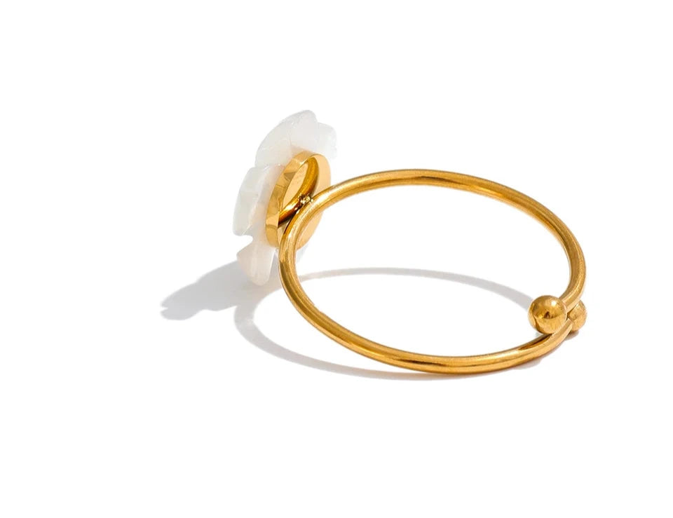 18K Gold Plated Stainless Steel Flower Shell Ring