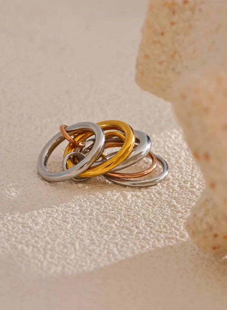 18K Gold Plated Stainless Steel Stacked Rings