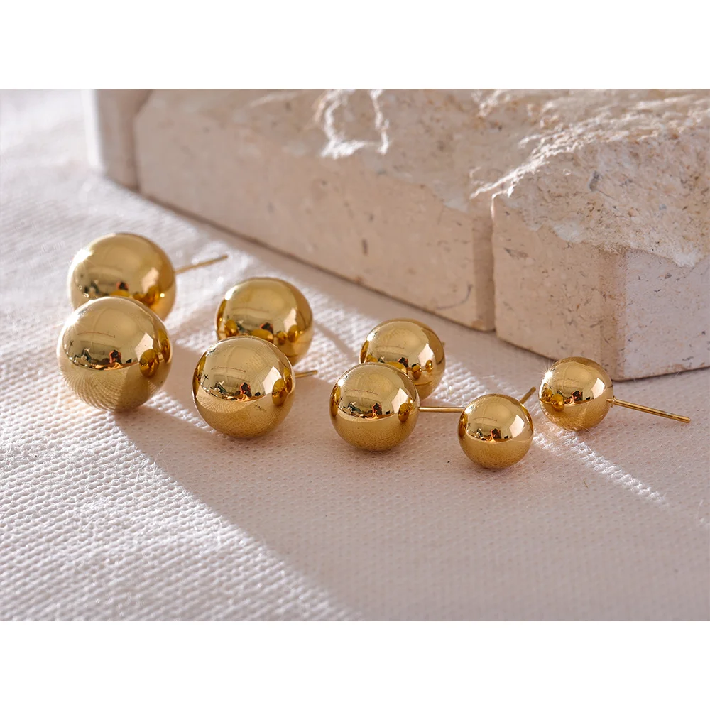 18K PVD Gold Plated Stainless Steel Ball Earrings For Women