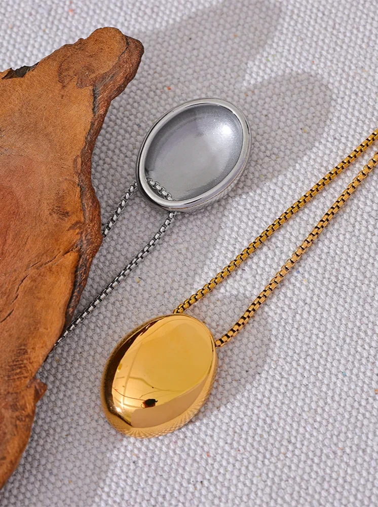 Unisex Waterproof Stainless Steel Oval Pendant Necklace