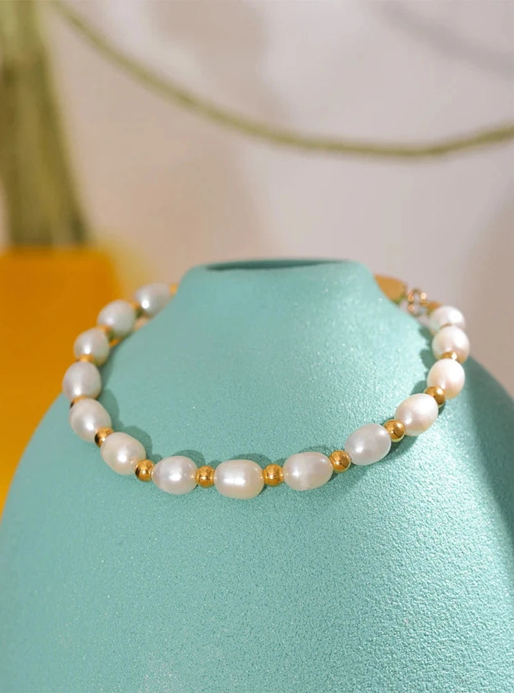 18K Gold Plated Natural Freshwater Pearls Bracelet