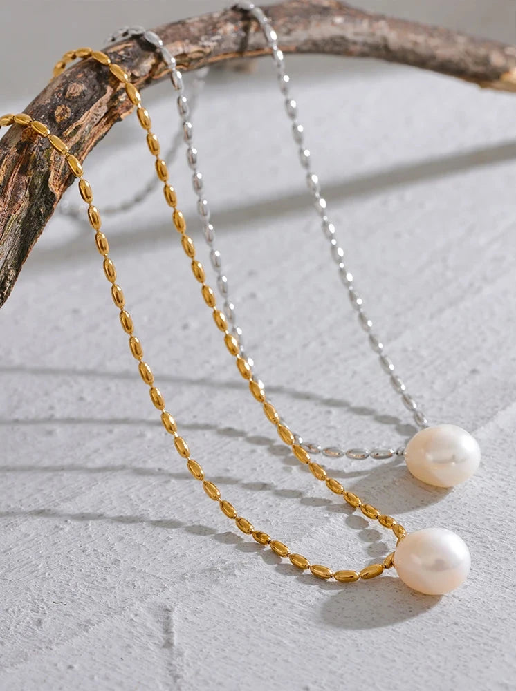 18K Gold Plated Stainless Steel Natural Pearl Necklace Collection