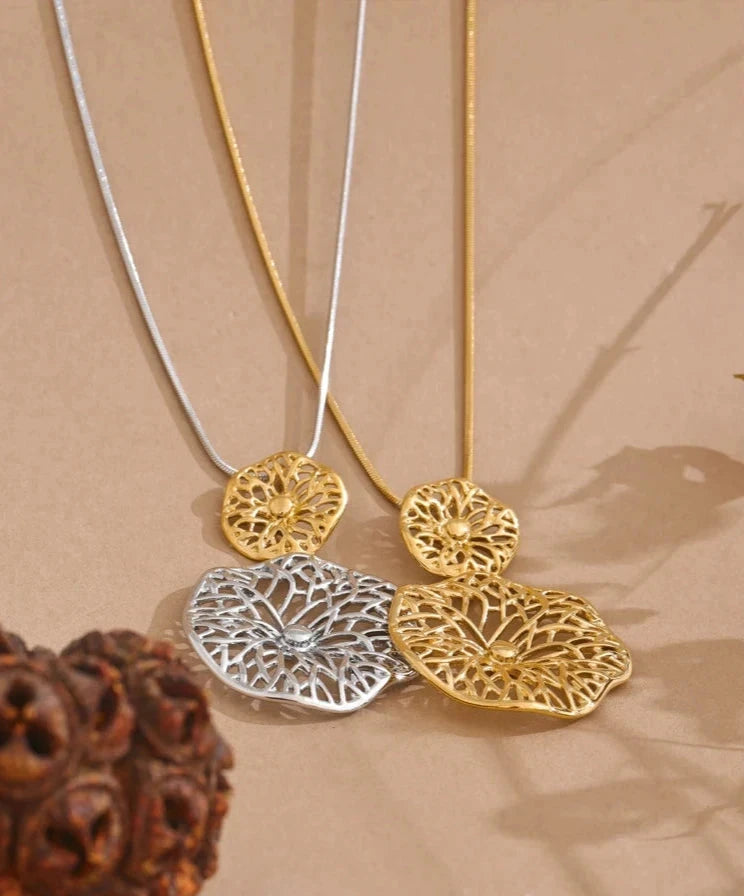 18K Gold Plated Stainless Steel Flower Pendant Necklace