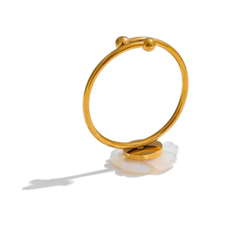 18K Gold Plated Stainless Steel Flower Shell Ring