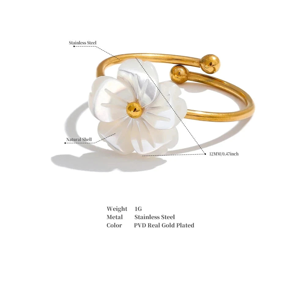 18K Gold Plated Stainless Steel Flower Shell Ring