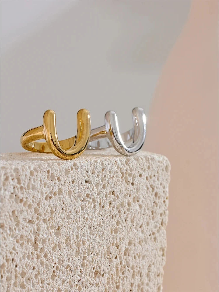 18K Gold Plated Stainless Steel U-Shape Finger Ring