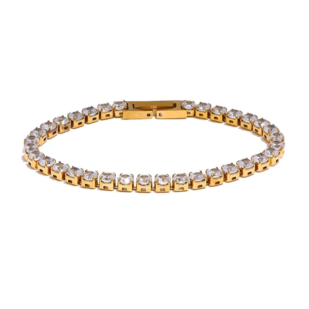 18K PVD Gold Plated Stainless Steel Shiny Zirconia Bracelet