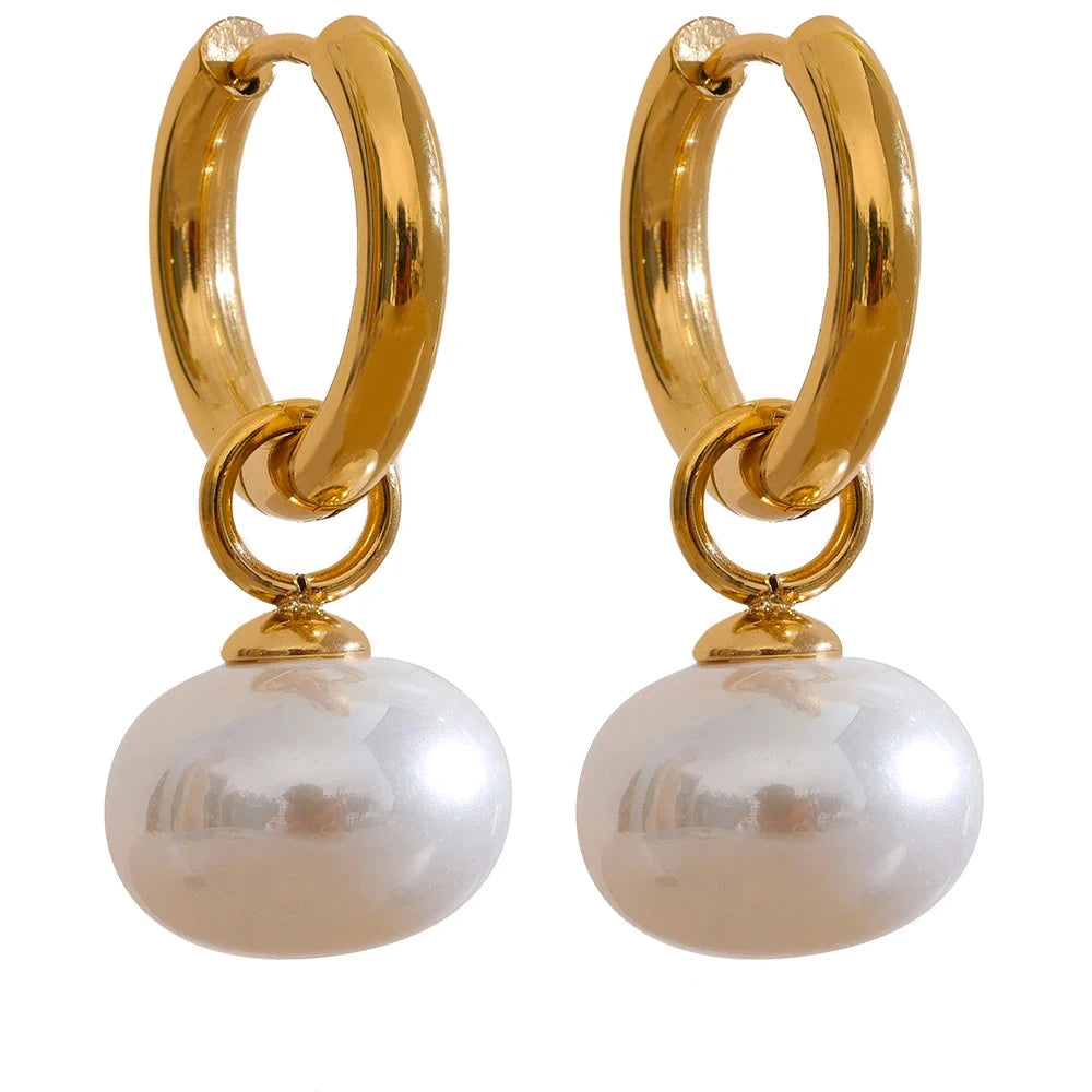 18K PVD Gold Plated Stainless Steel Pearls Earrings For Women