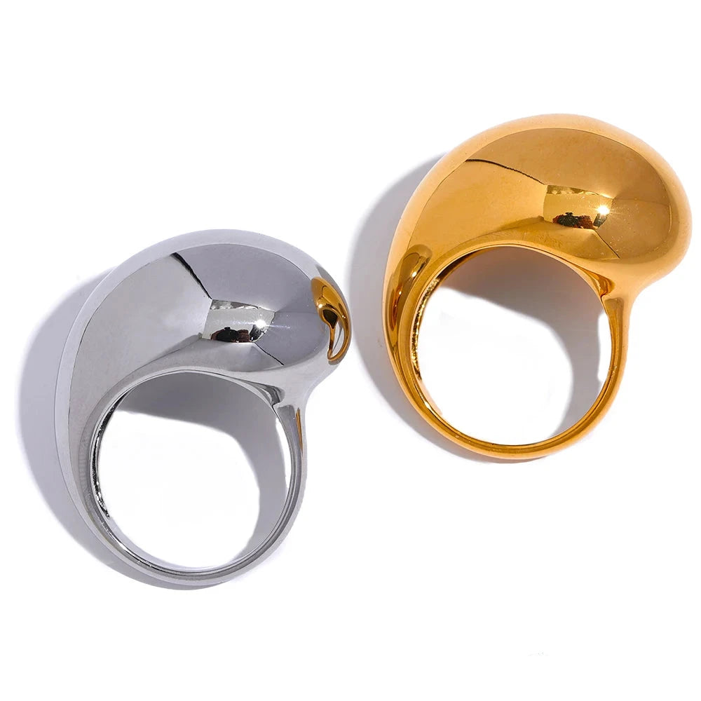 18K Gold Plated Stainless Steel Half Empty Chunky Ring