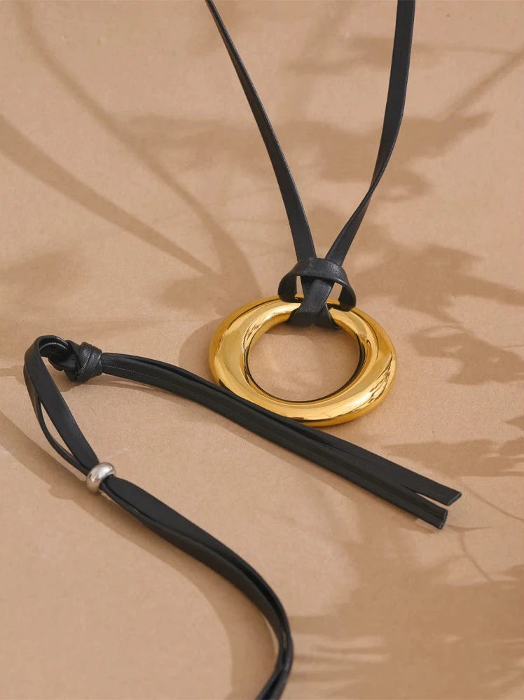 Unisex Waterproof Stainless Steel Long Leather Necklace