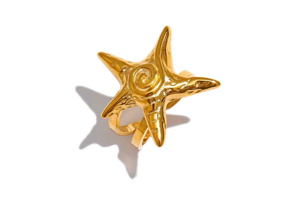 18K Gold Plated Stainless Steel Starfish Ring