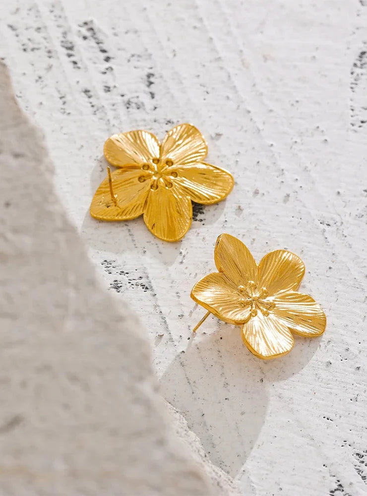 18K PVD Gold Plated Stainless Steel Flower Earrings For Women