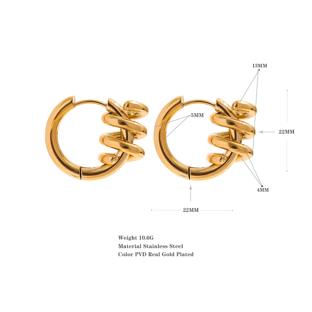 18K PVD Gold Plated Stainless Steel Twisted Hoop Earrings For Women