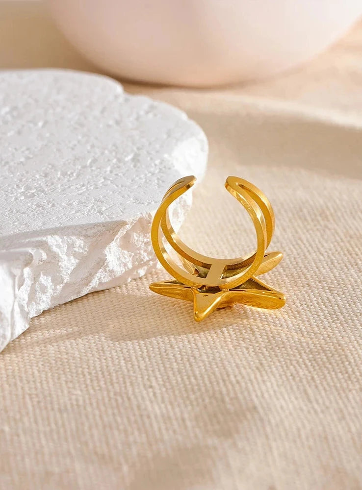 18K Gold Plated Stainless Steel Starfish Ring