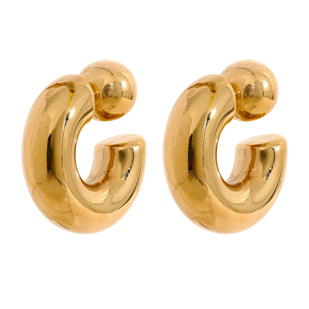 18K Gold Plated Stainless Steel Round Chunky Earrings