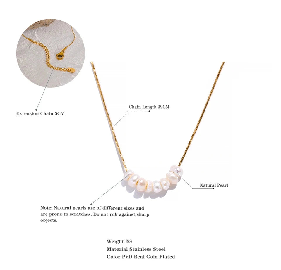 18K Gold Plated Stainless Steel Natural Pearl Necklace Collection