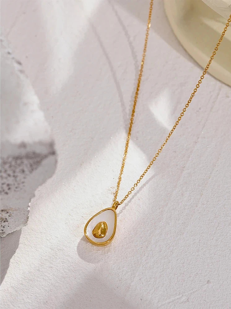 18K Gold Plated Stainless Steel Avocado Natural Shell Necklace