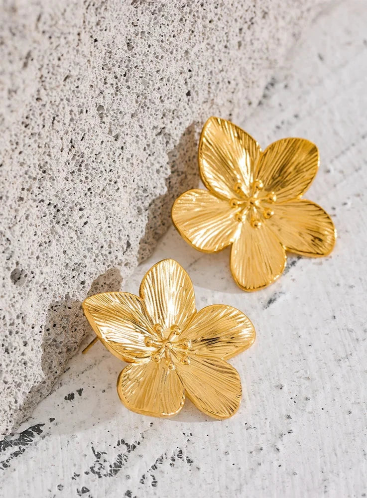 18K PVD Gold Plated Stainless Steel Flower Earrings For Women