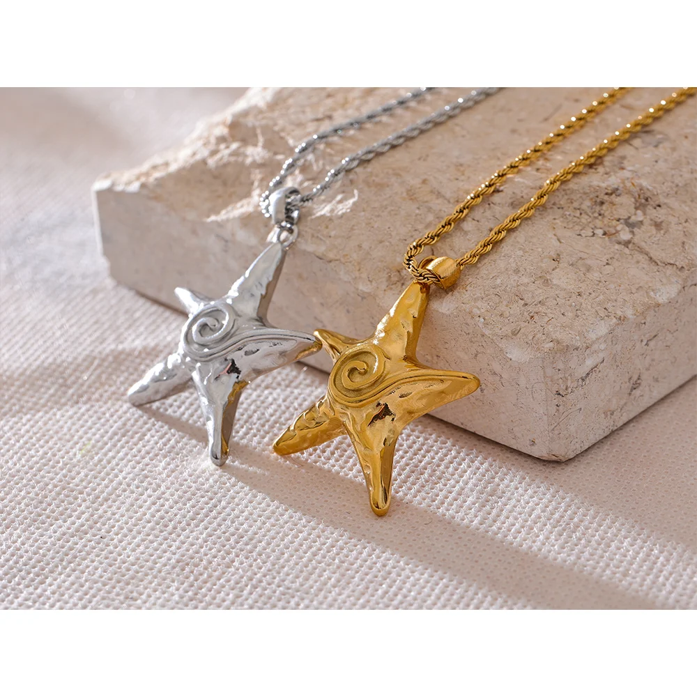 18K Gold Plated Stainless Steel Starfish Pendant Necklace