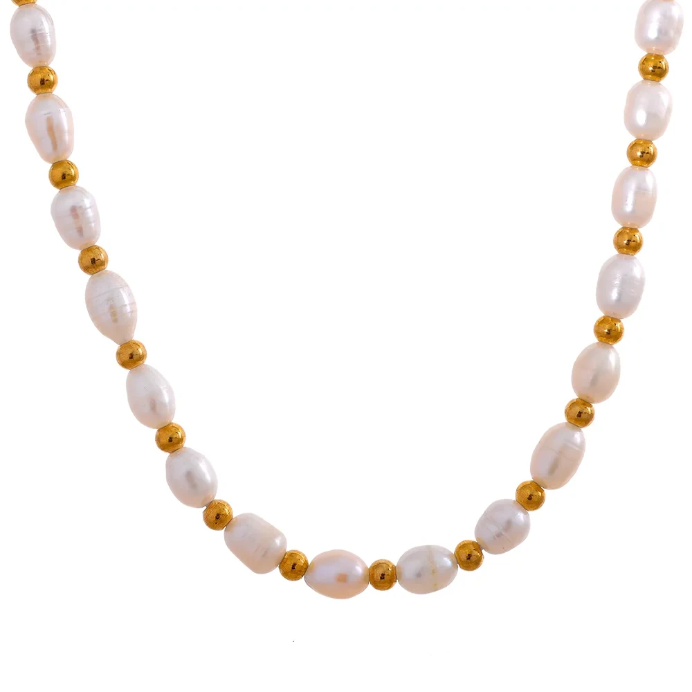 18K Gold Plated Stainless Steel Natural Pearl Handmade Necklace