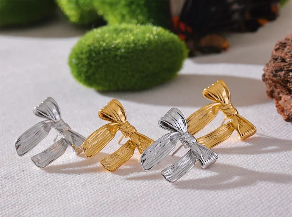 18K PVD Gold Plated Stainless Steel Bowknot Bow Earrings