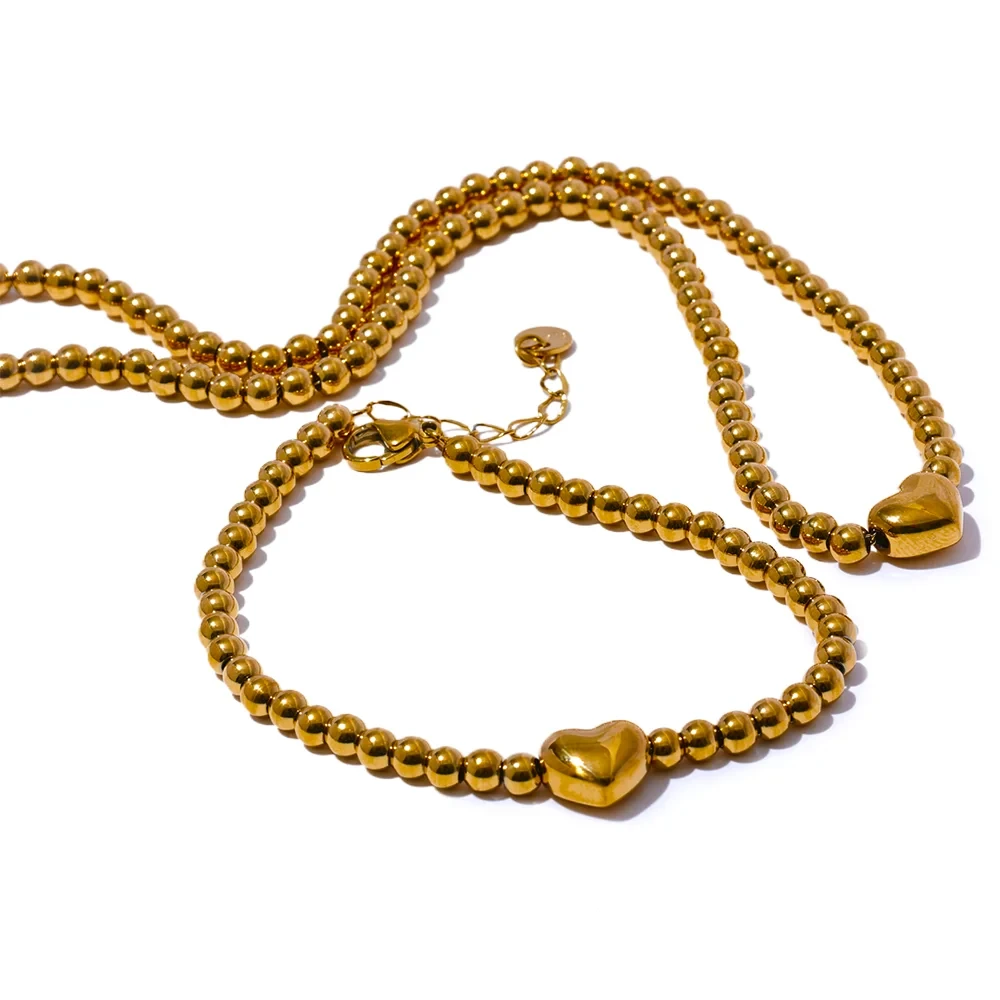 18K PVD Gold Plated Stainless Steel Chain Necklace & Bracelet Set