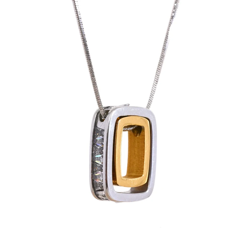 18K Gold Plated Stainless Steel Cubic Zirconia Unisex Necklace