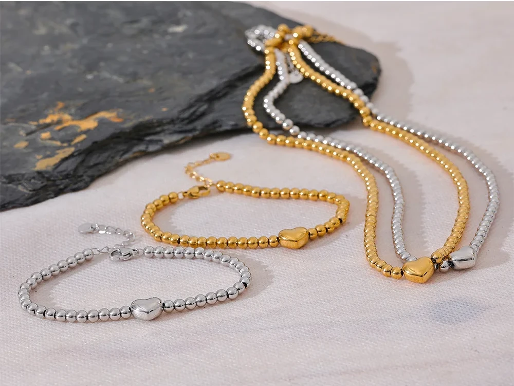 18K PVD Gold Plated Stainless Steel Chain Necklace & Bracelet Set