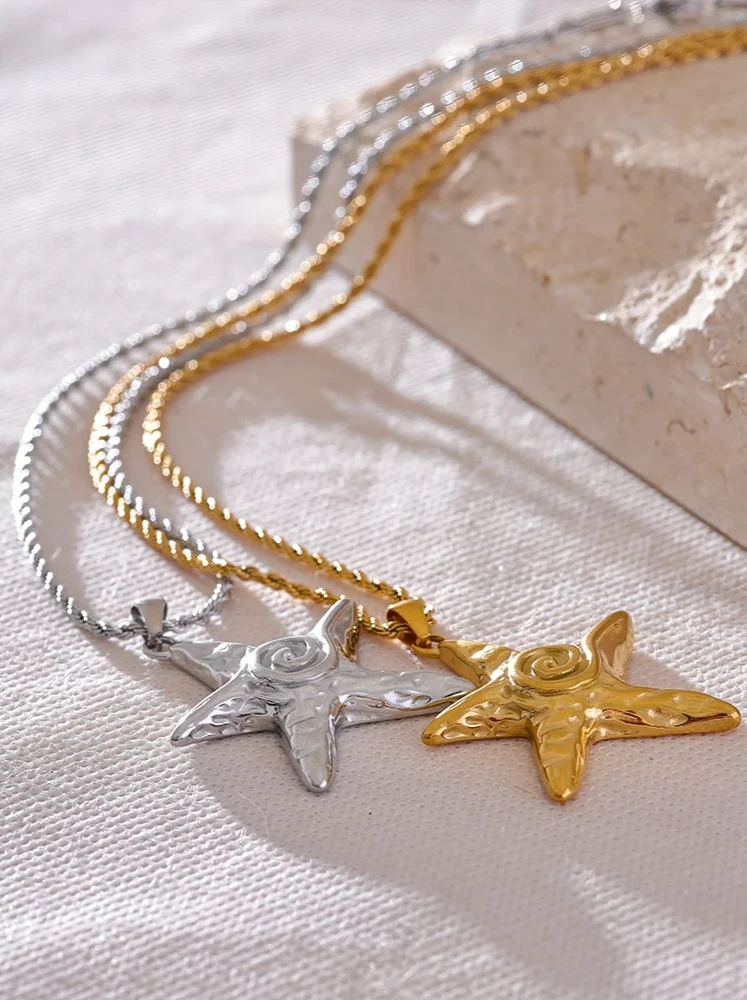 18K Gold Plated Stainless Steel Starfish Pendant Necklace