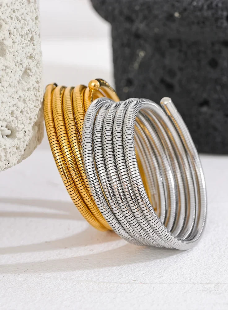 18K PVD Gold Plated Stainless Steel Multi-Layer Wrap Arm Bracelet