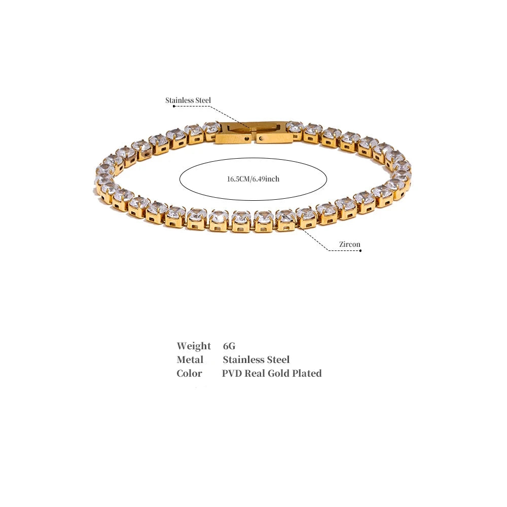 18K PVD Gold Plated Stainless Steel Shiny Zirconia Bracelet