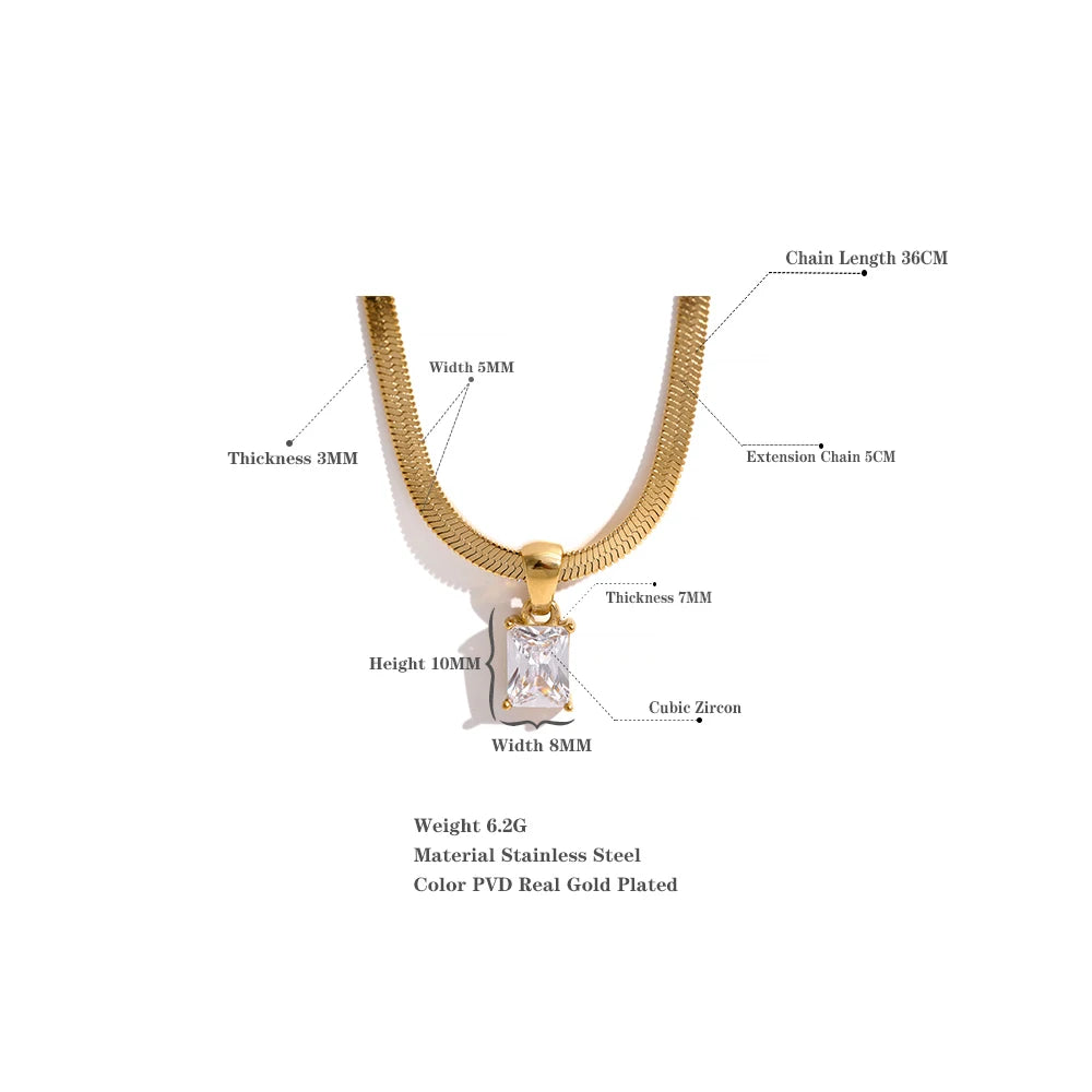 18K Gold/Platinum Plated Square Cubic Zirconia Chain Collar Necklace