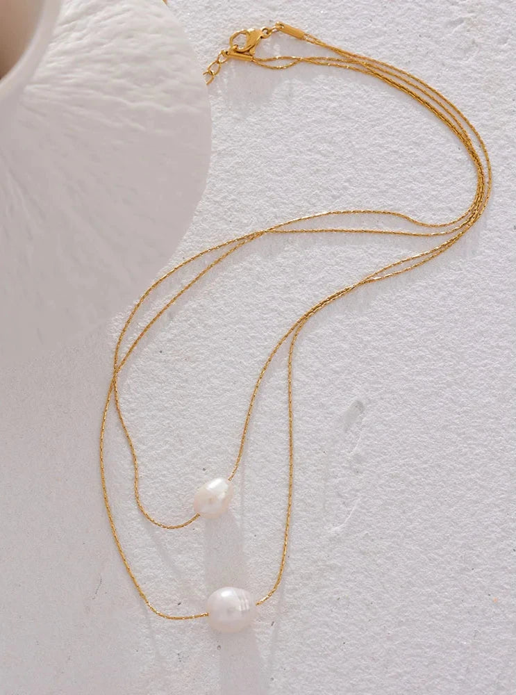 18K Gold Plated Stainless Steel Natural Pearl Necklace Collection