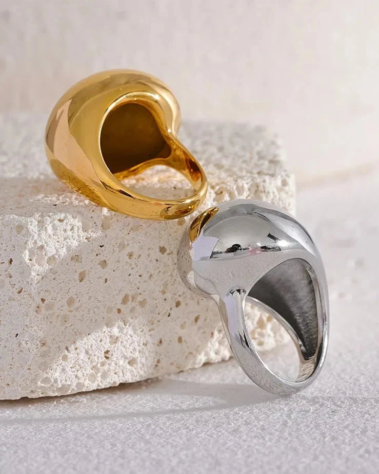 18K Gold Plated Stainless Steel Half Empty Chunky Ring