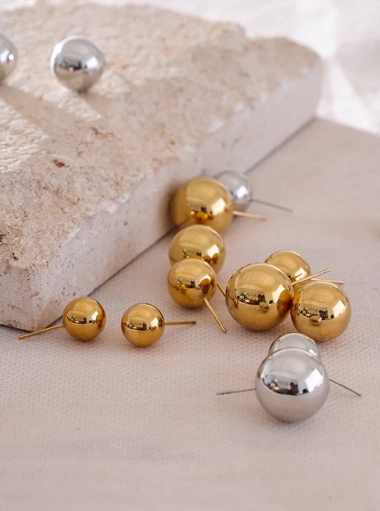 18K PVD Gold Plated Stainless Steel Ball Earrings For Women