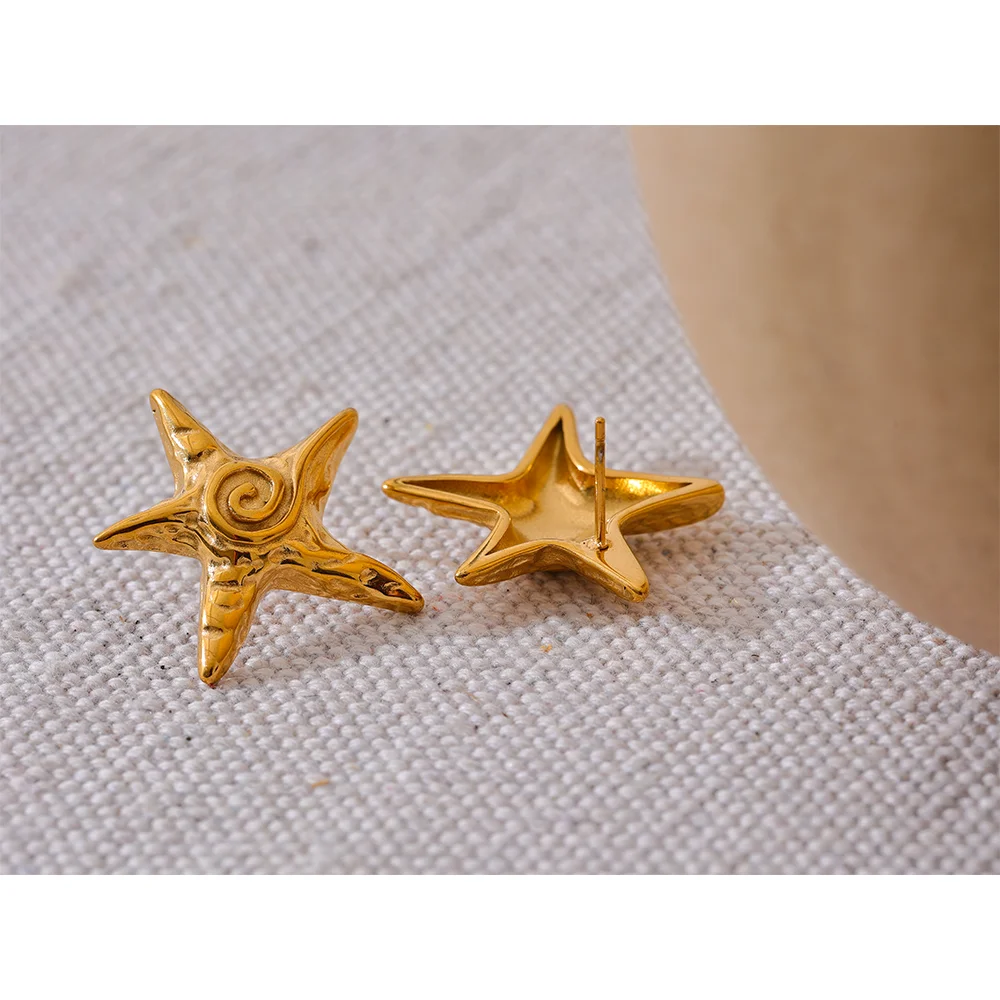 18K PVD Gold Plated Stainless Steel Star Earrings