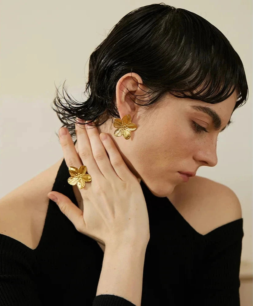 18K PVD Gold Plated Stainless Steel Flower Earrings For Women