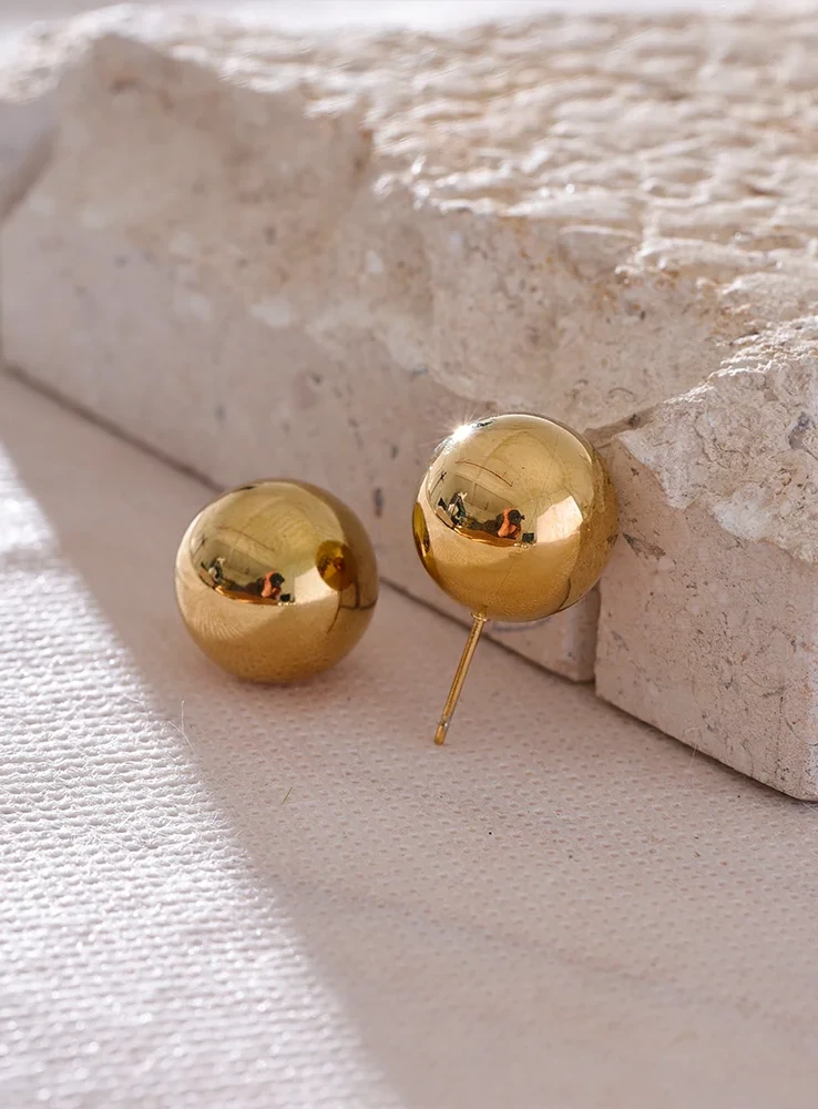 18K PVD Gold Plated Stainless Steel Ball Earrings For Women