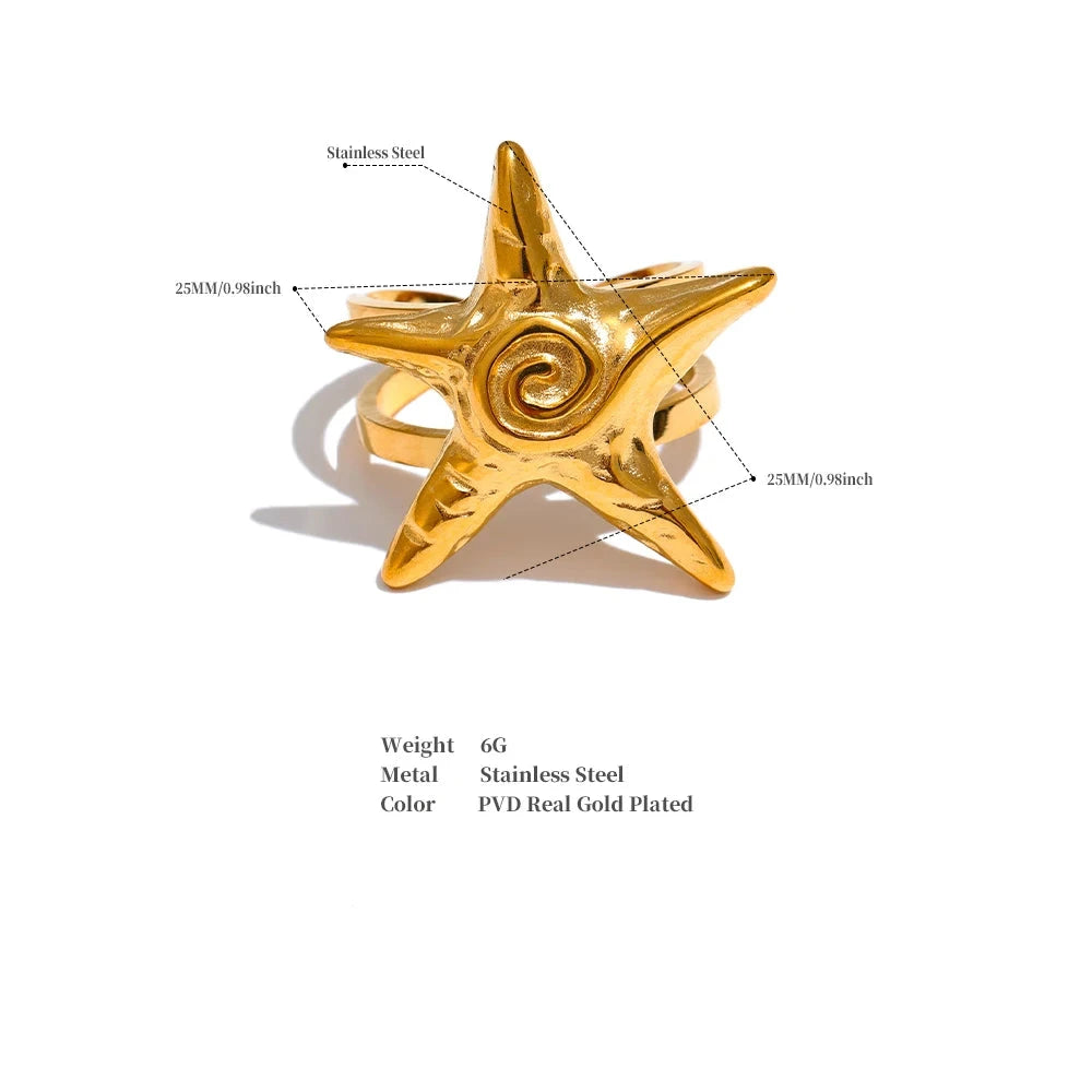 18K Gold Plated Stainless Steel Starfish Ring